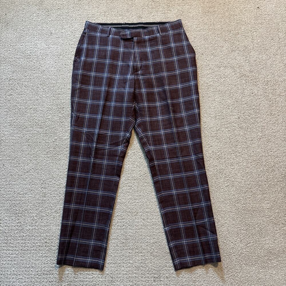 David Alan Clothing Aristan Wool Silk Linen Windowpane Men Dress Pants John Cena